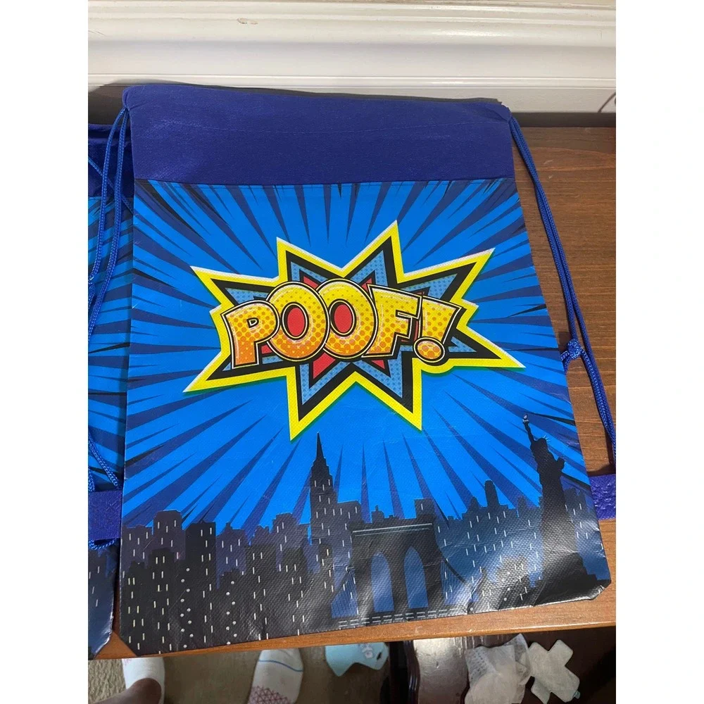 Superhero Drawstring Bag Set Comic Book Party Favors Wham Bang Poof 5 bags